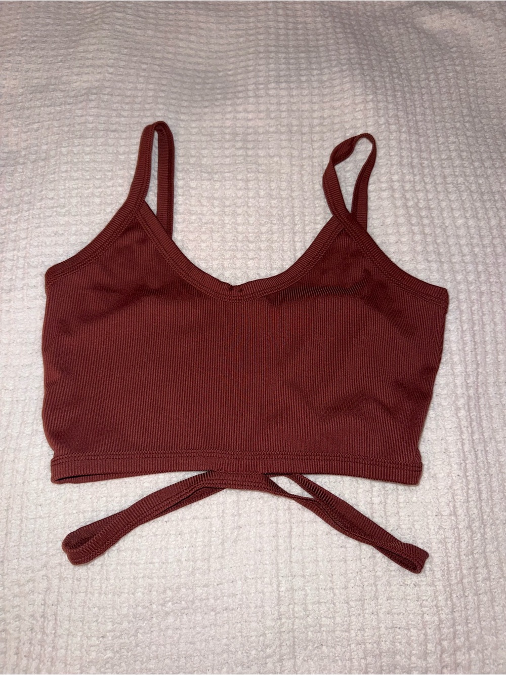 SHEIN Ribbed Tie-Back Bralette in Burgundy